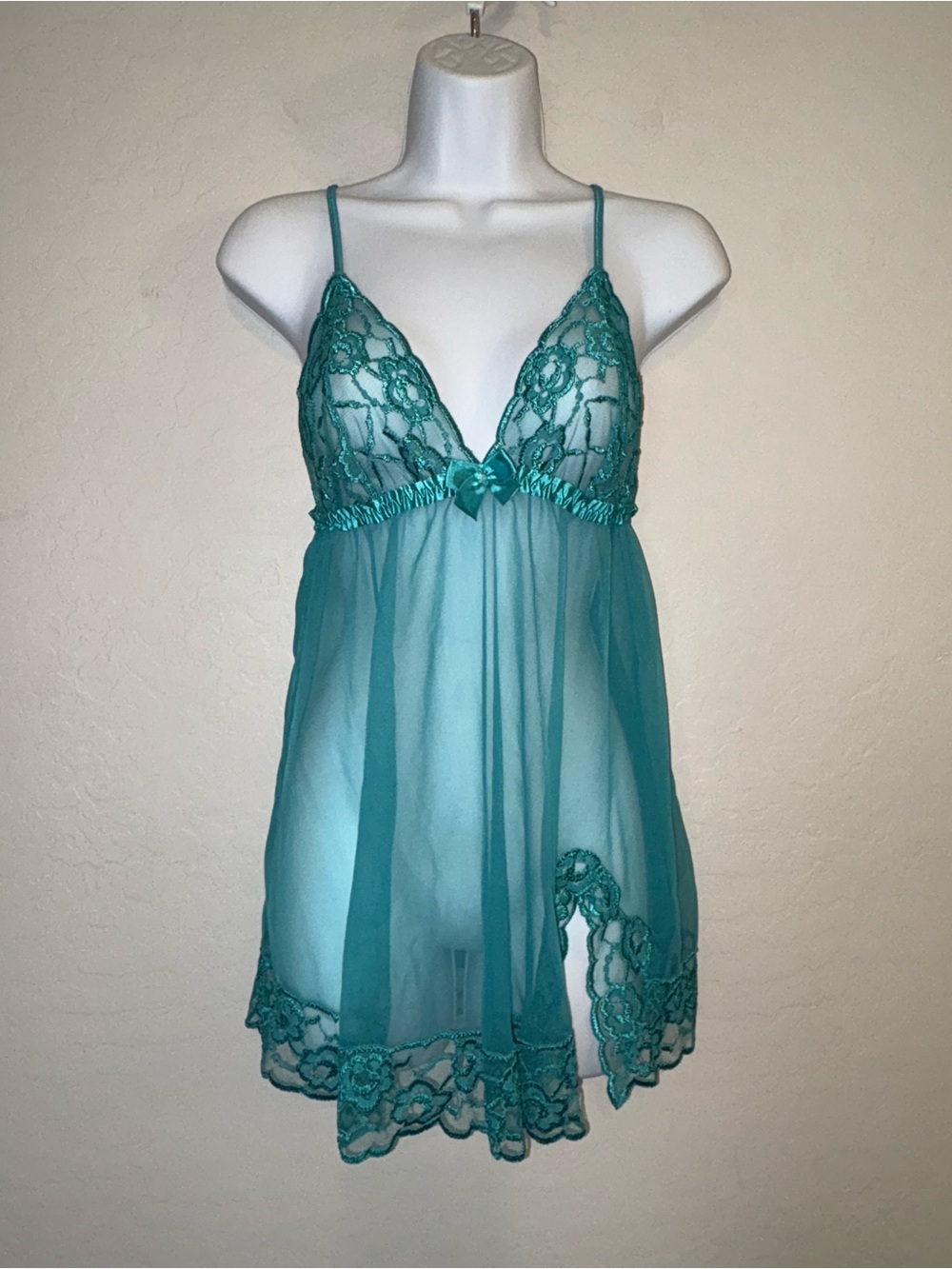 Frederick's of Hollywood Babydoll Lingerie Y2K 00's‎ Sheer Nightie Chemise Green